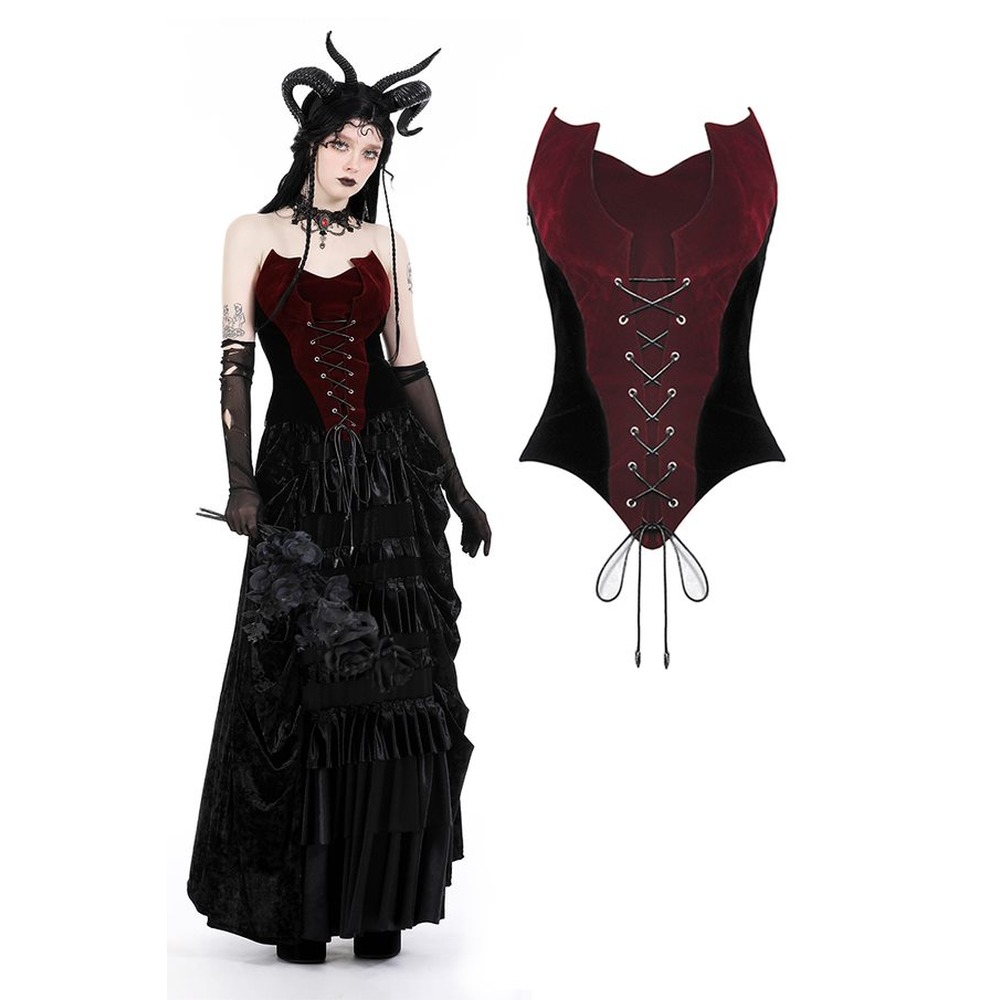 Dark in Love - Gothic scarlet bats Korset top - Rood/Zwart